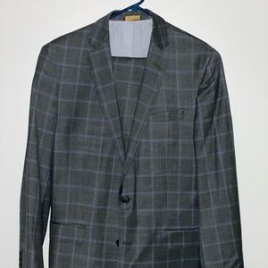 Brooks Brothers Blue & Grey Window Pane Full Suit - 42 Long Coat - 38w x 32l